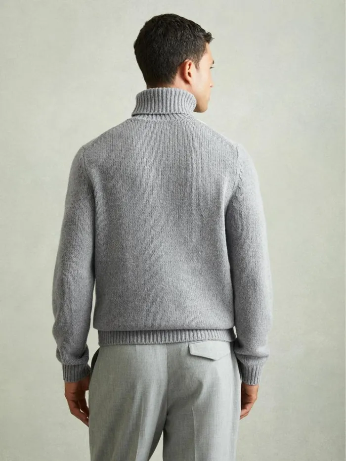 REISS Sweaters Men Wool Blend Fair Isle RollNeck Jumper Grey