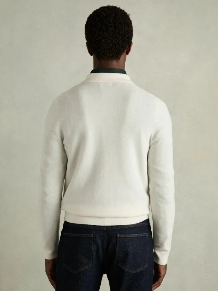 REISS Sweaters Men Wool Cabled Knitted Cardigan White