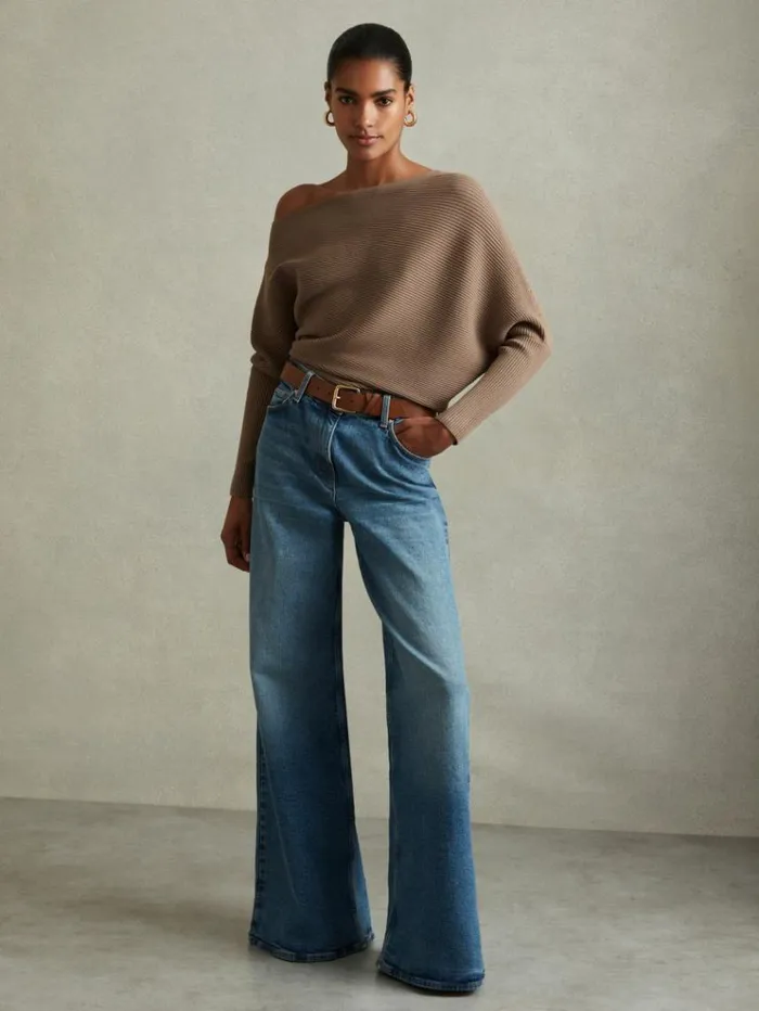 REISS Sweaters Women Asymmetric Draped Knitted Jumper Mink