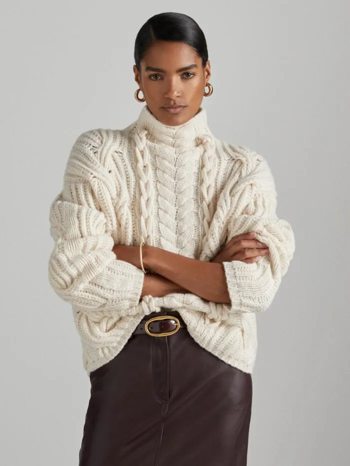 REISS Sweaters Women Atelier Wool And Cashmere Cabled Jumper Cream