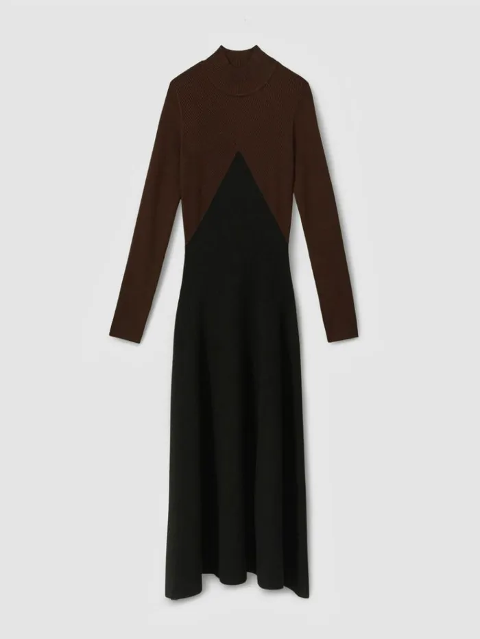REISS Sweaters Women Colourblock Ribbed Midi Dress Chocolateblack