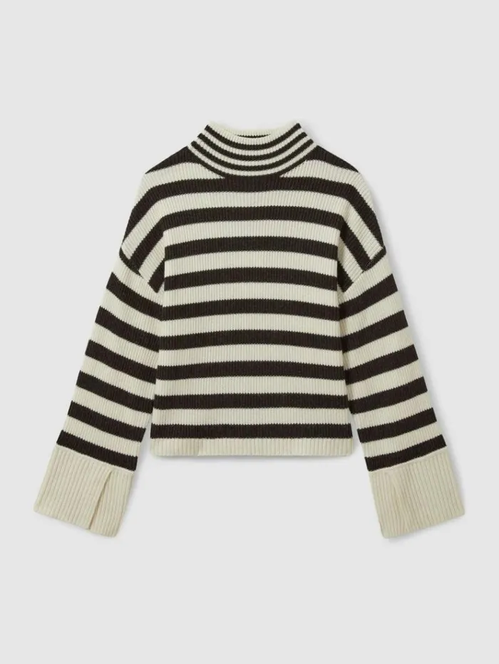 REISS Sweaters Women Florere Boxy Striped Jumper Chocolateivory