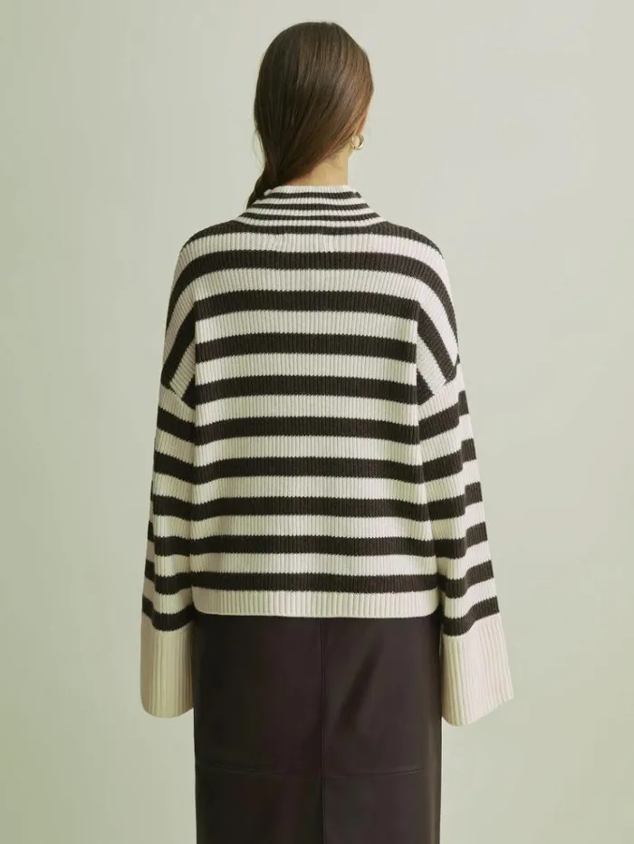 REISS Sweaters Women Florere Boxy Striped Jumper Chocolateivory