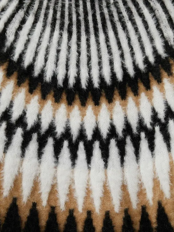 REISS Sweaters Women Fuzzy Fairisle Crew Neck Jumper Blackcamel