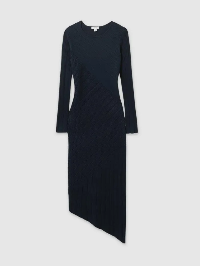 REISS Sweaters Women Knitted Colourblock Asymmetric Midi Dress Teal