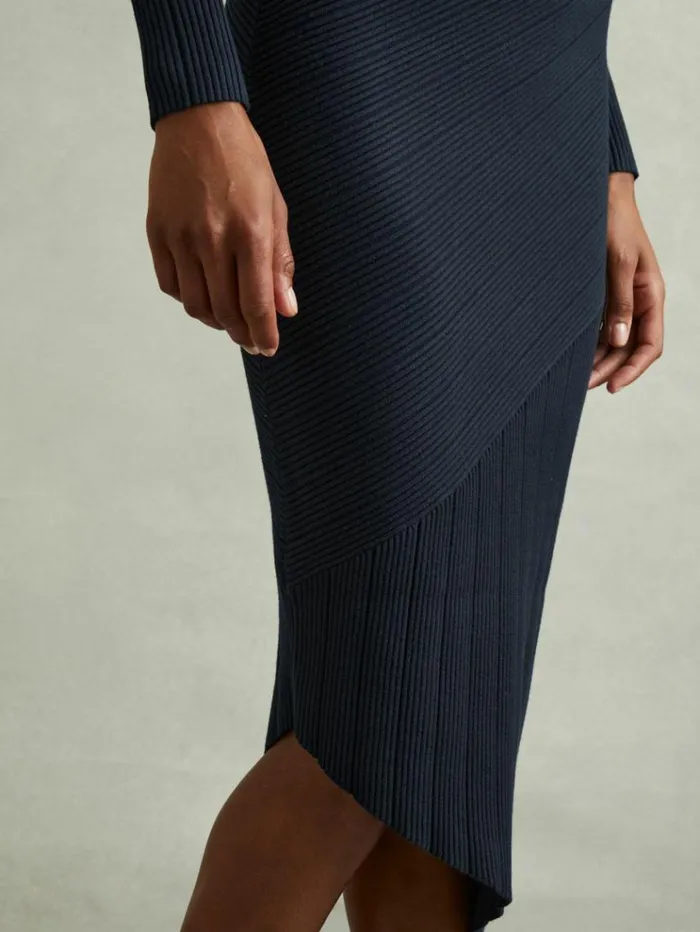 REISS Sweaters Women Knitted Colourblock Asymmetric Midi Dress Teal