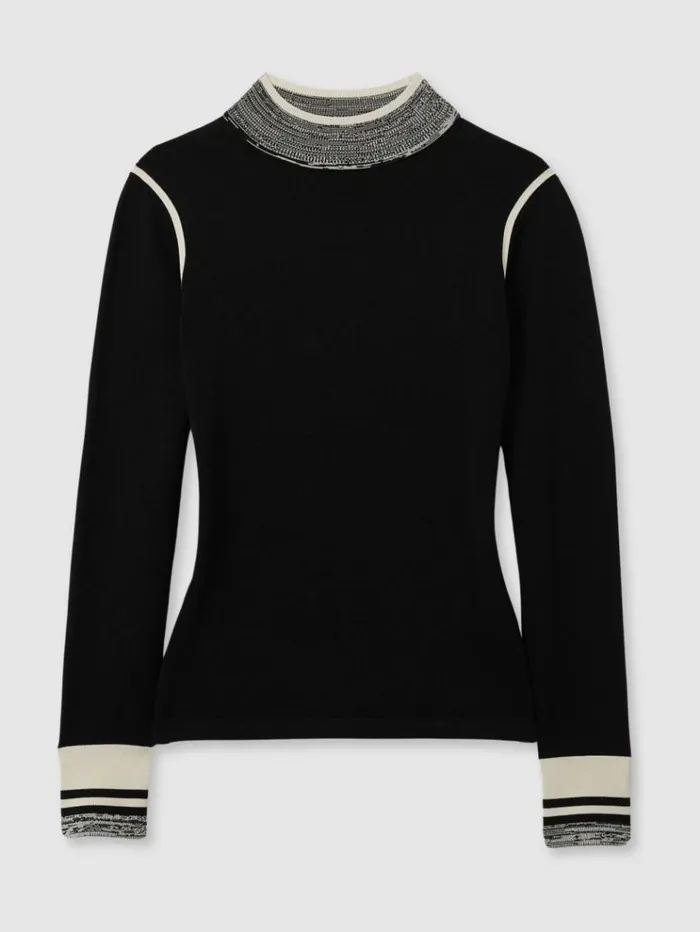 REISS Sweaters Women Knitted Contrast High Neck Jumper Blackcream