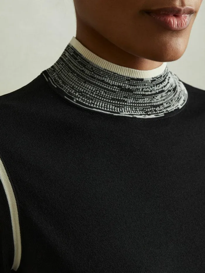 REISS Sweaters Women Knitted Contrast High Neck Jumper Blackcream