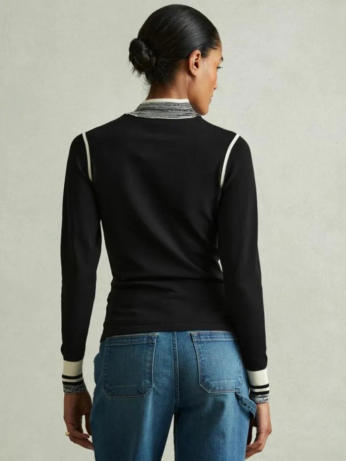 REISS Sweaters Women Knitted Contrast High Neck Jumper Blackcream