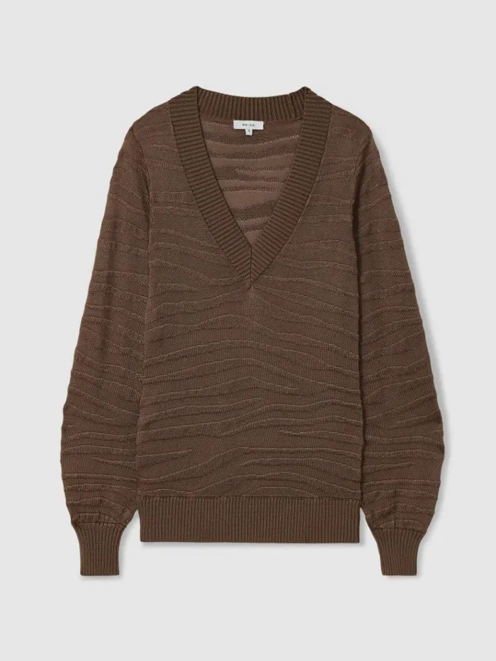 REISS Sweaters Women Striped VNeck Jumper Mink