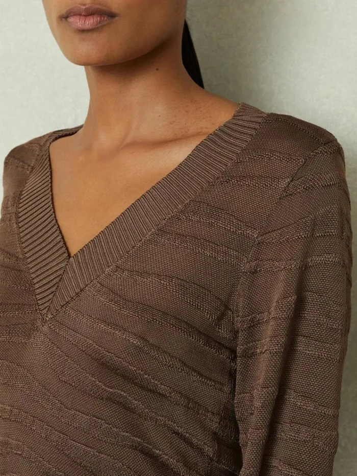 REISS Sweaters Women Striped VNeck Jumper Mink