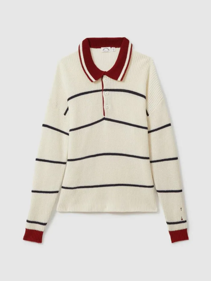 REISS Sweaters Women The Upside Oversized Cotton Polo Jumper White Stripe