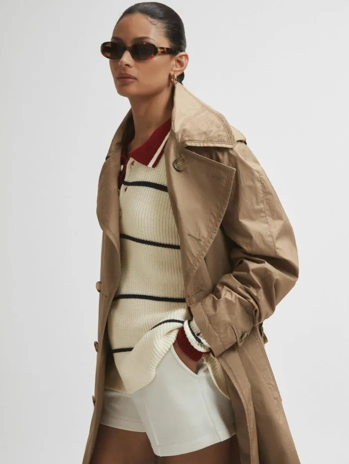 REISS Sweaters Women The Upside Oversized Cotton Polo Jumper White Stripe