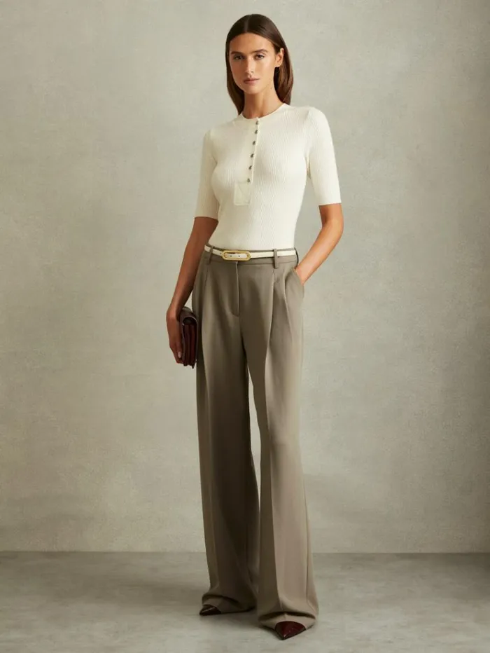 REISS Sweaters Women Wool Blend Button Detail Top Ivory