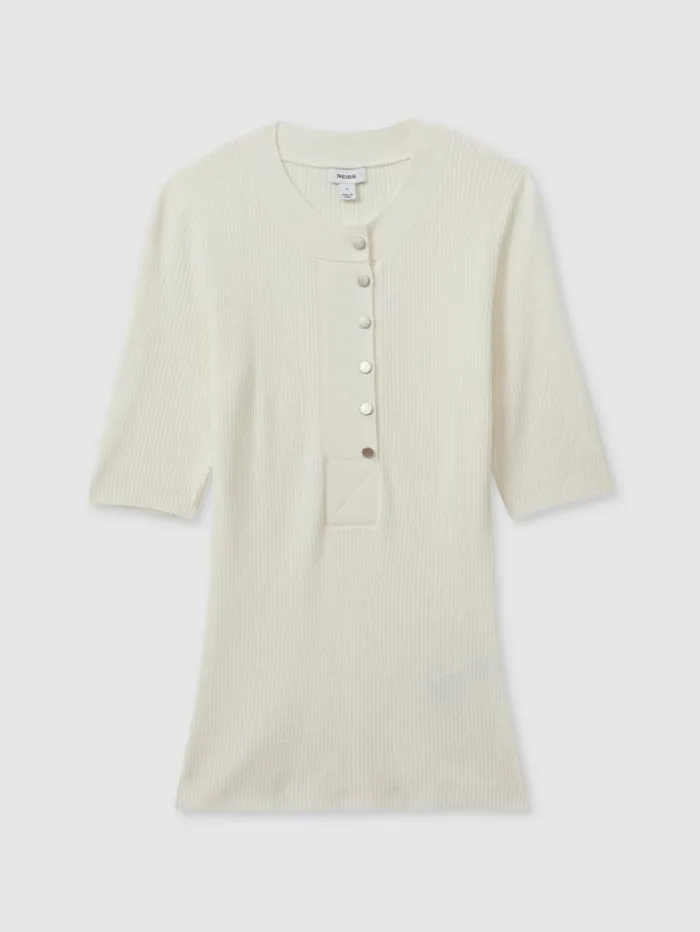 REISS Sweaters Women Wool Blend Button Detail Top Ivory