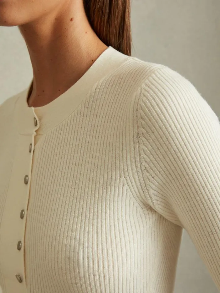 REISS Sweaters Women Wool Blend Button Detail Top Ivory