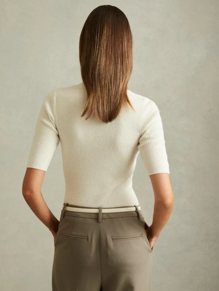 REISS Sweaters Women Wool Blend Button Detail Top Ivory