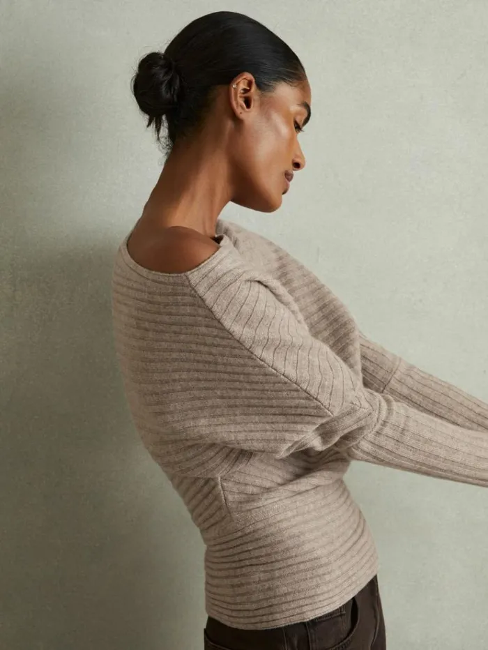 REISS Sweaters Women WoolCashmere OffTheShoulder Draped Jumper Neutral