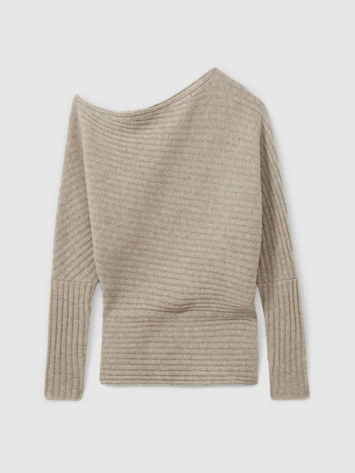 REISS Sweaters Women WoolCashmere OffTheShoulder Draped Jumper Neutral