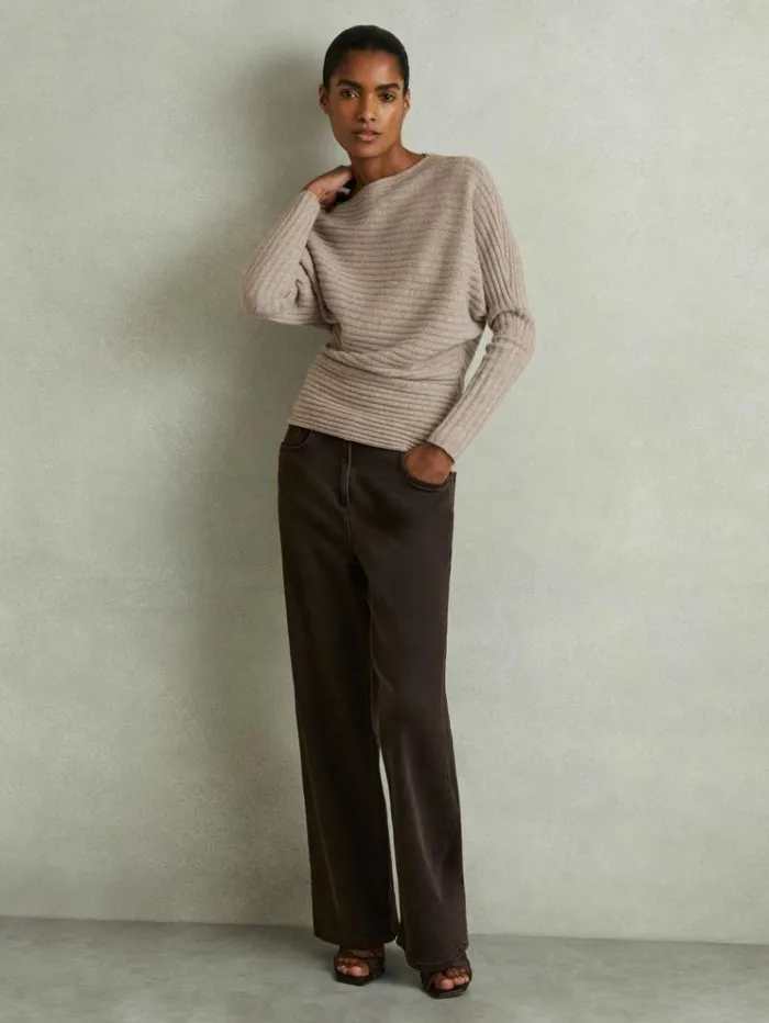 REISS Sweaters Women WoolCashmere OffTheShoulder Draped Jumper Neutral