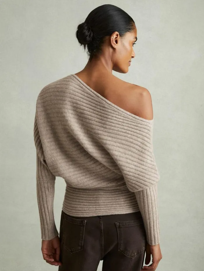 REISS Sweaters Women WoolCashmere OffTheShoulder Draped Jumper Neutral