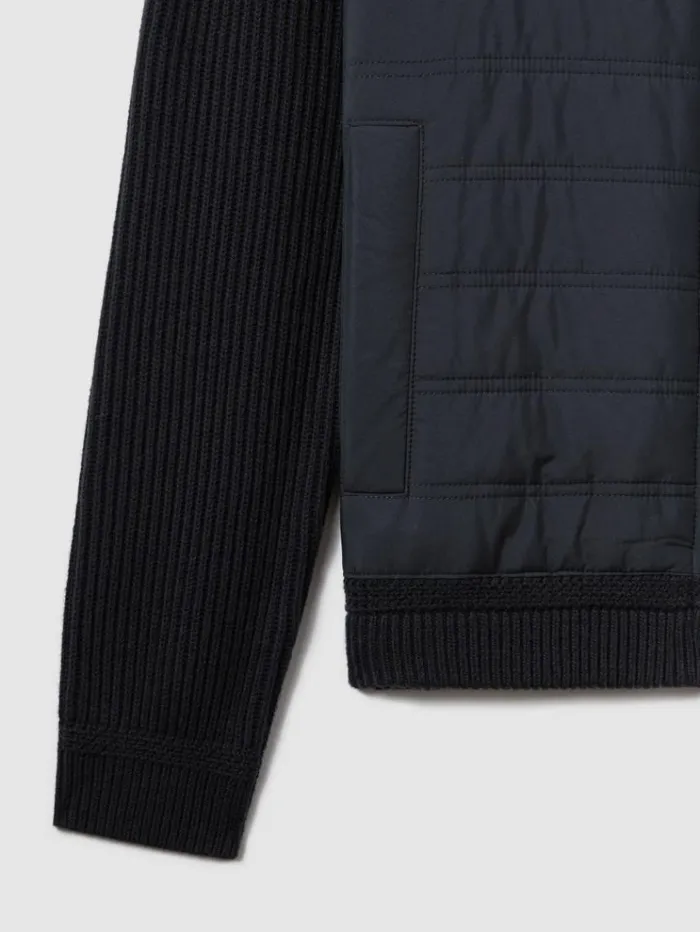 REISS Sweats Hoodies and Joggers Men Hybrid Quilt And Knit ZipThrough Jacket Navy