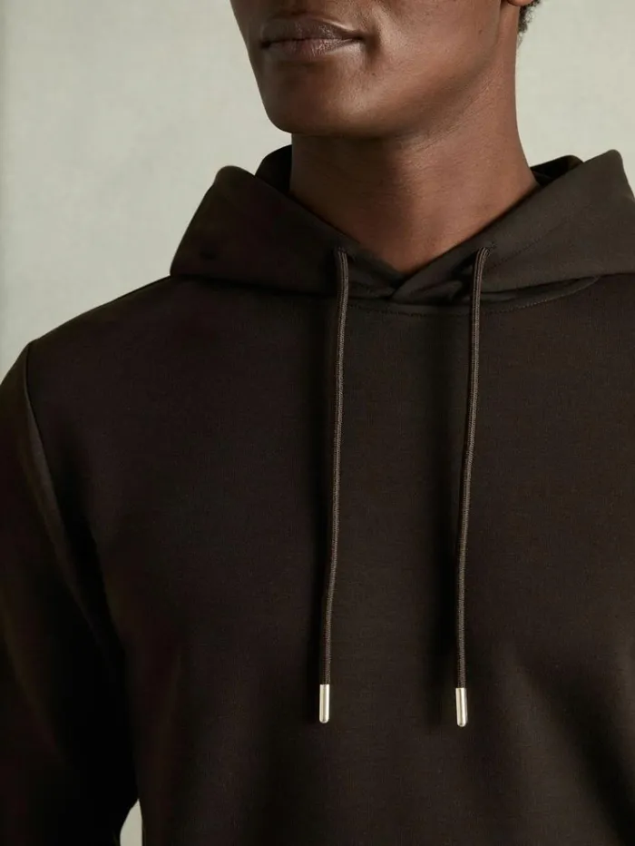 REISS Sweats Hoodies and Joggers Men Interlock Jersey Hoodie Chocolate Brown REISS Sweats Hoodies and Joggers Men Interlock Jersey Hoodie Chocolate Brown