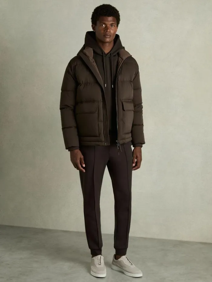 REISS Sweats Hoodies and Joggers Men Interlock Jersey Hoodie Chocolate Brown REISS Sweats Hoodies and Joggers Men Interlock Jersey Hoodie Chocolate Brown