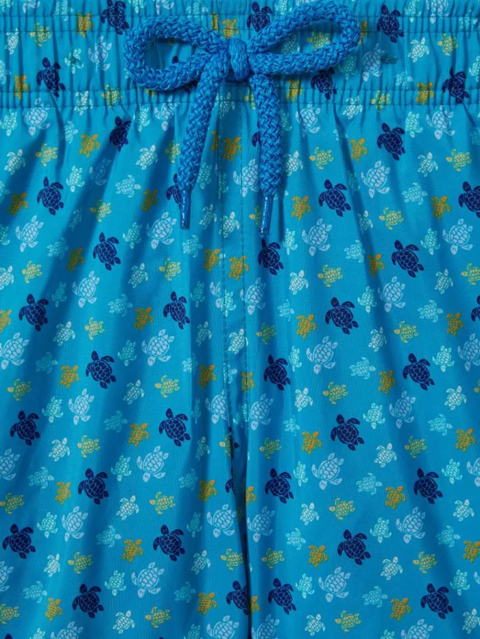 REISS Swimwear Children Vilebrequin Foldable Turtle Print Swim Shorts Bleu Hawai