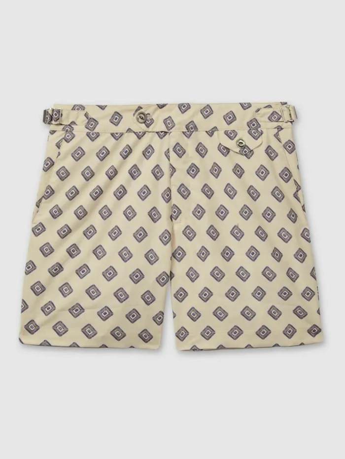 REISS Swimwear Men Hemingsworth IkatPrint Swim Shorts Ecru