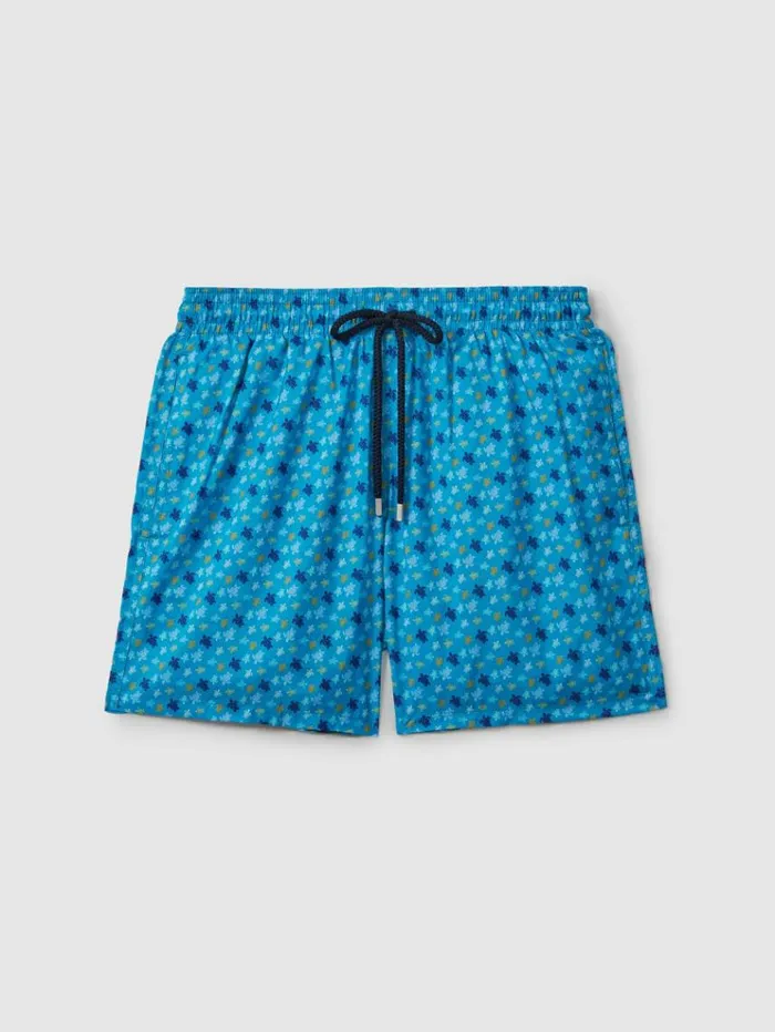 REISS Swimwear Men Vilebrequin Foldable Turtle Print Swim Shorts Bleu Hawai