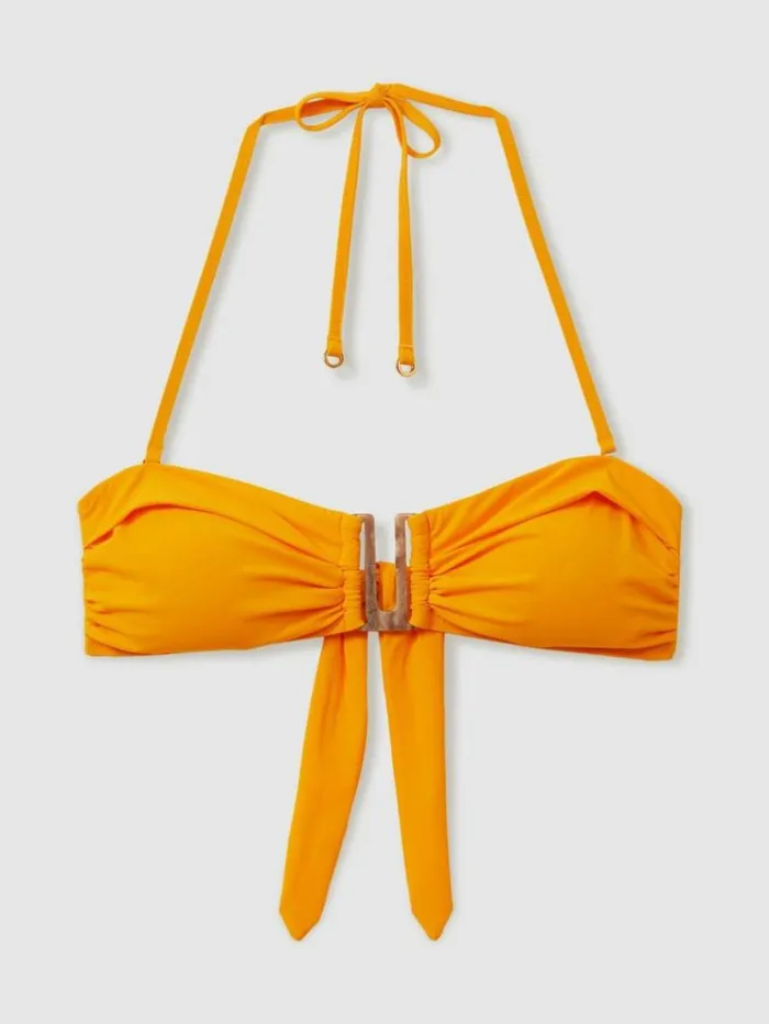 REISS Swimwear Women Gathered Bandeau Bikini Top Yellow