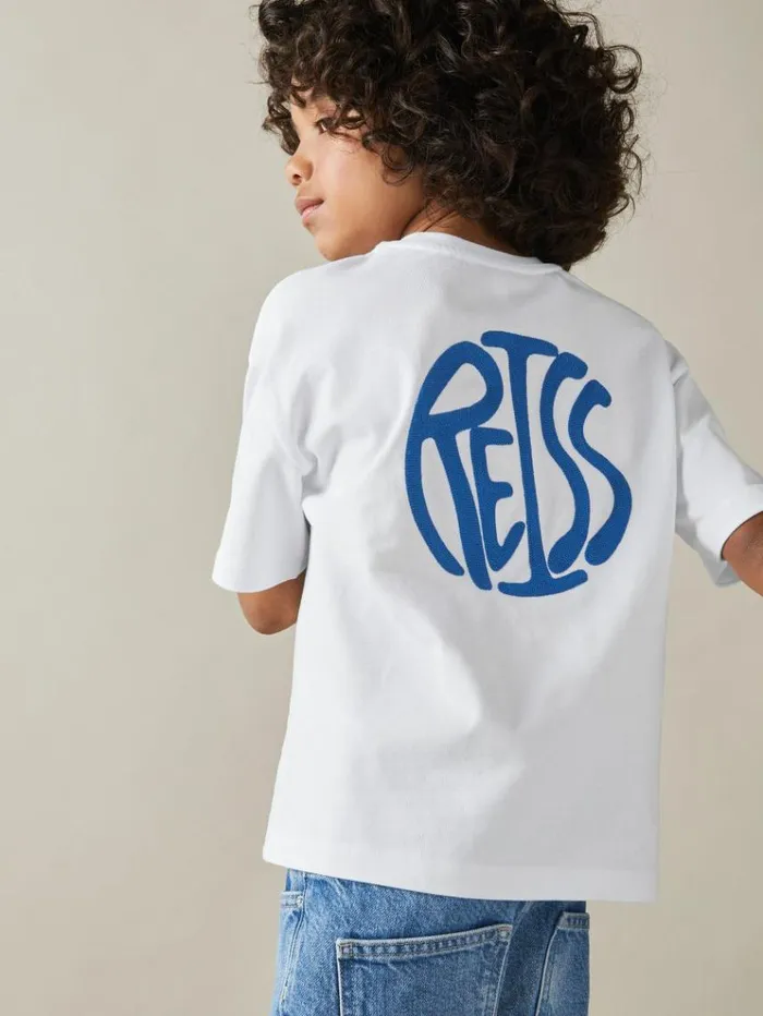 REISS TShirts Children Oversized Cotton Embroidered TShirt Optic Whiteblue