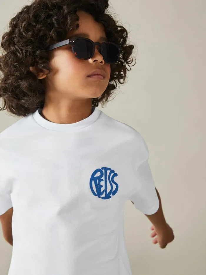 REISS TShirts Children Oversized Cotton Embroidered TShirt Optic Whiteblue