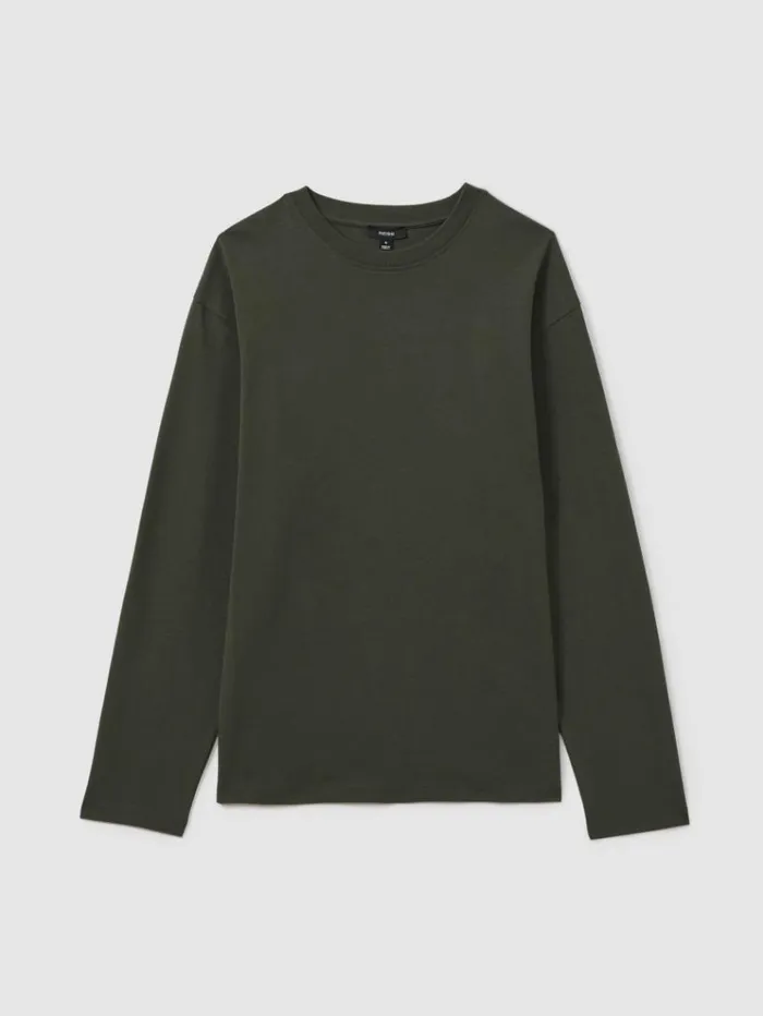REISS TShirts Men Cotton Crew Neck Long Sleeve TShirt Khaki