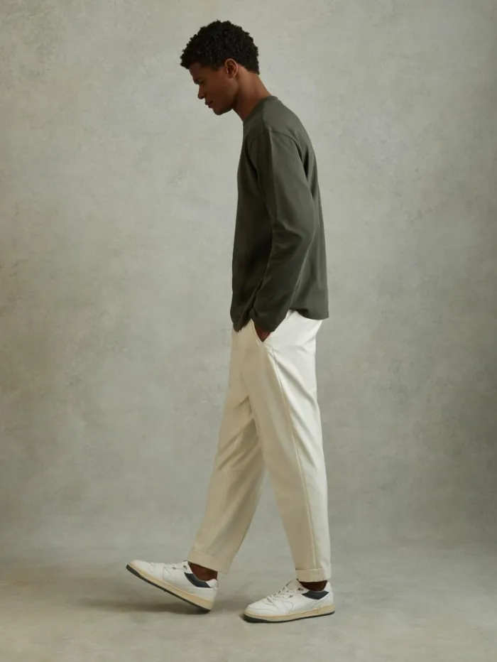REISS TShirts Men Cotton Crew Neck Long Sleeve TShirt Khaki