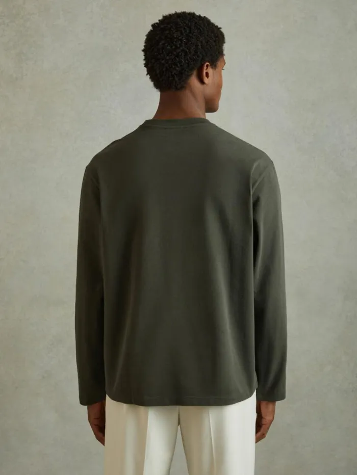 REISS TShirts Men Cotton Crew Neck Long Sleeve TShirt Khaki