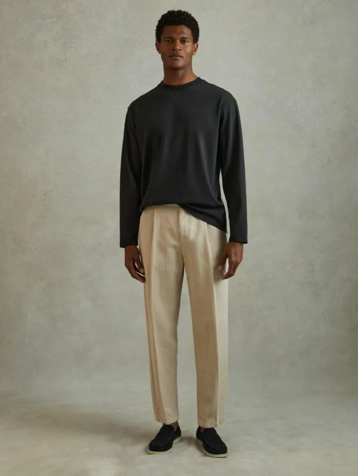 REISS TShirts Men Cotton Crew Neck Long Sleeve TShirt Washed Black