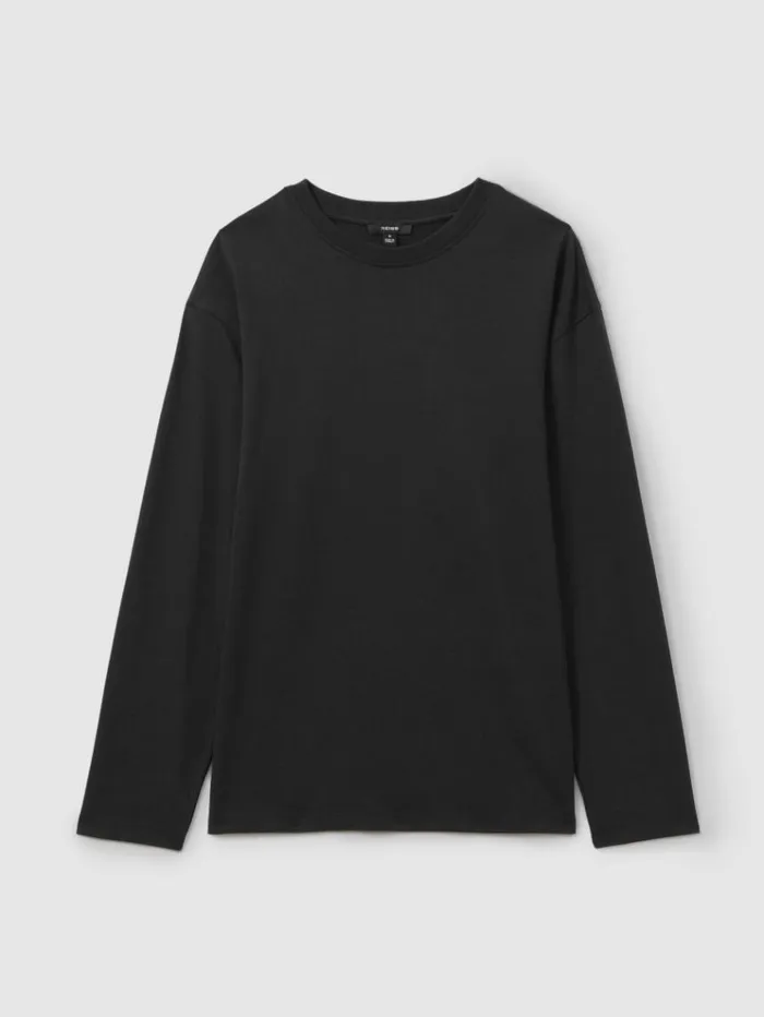 REISS TShirts Men Cotton Crew Neck Long Sleeve TShirt Washed Black