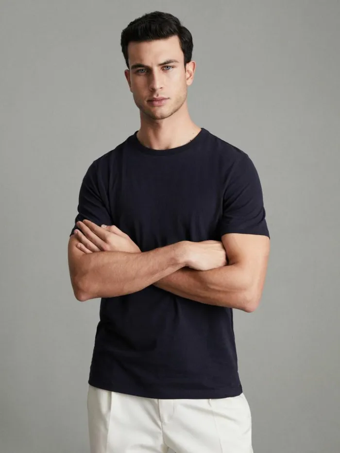REISS TShirts Men Cotton Crew Neck TShirt Navy