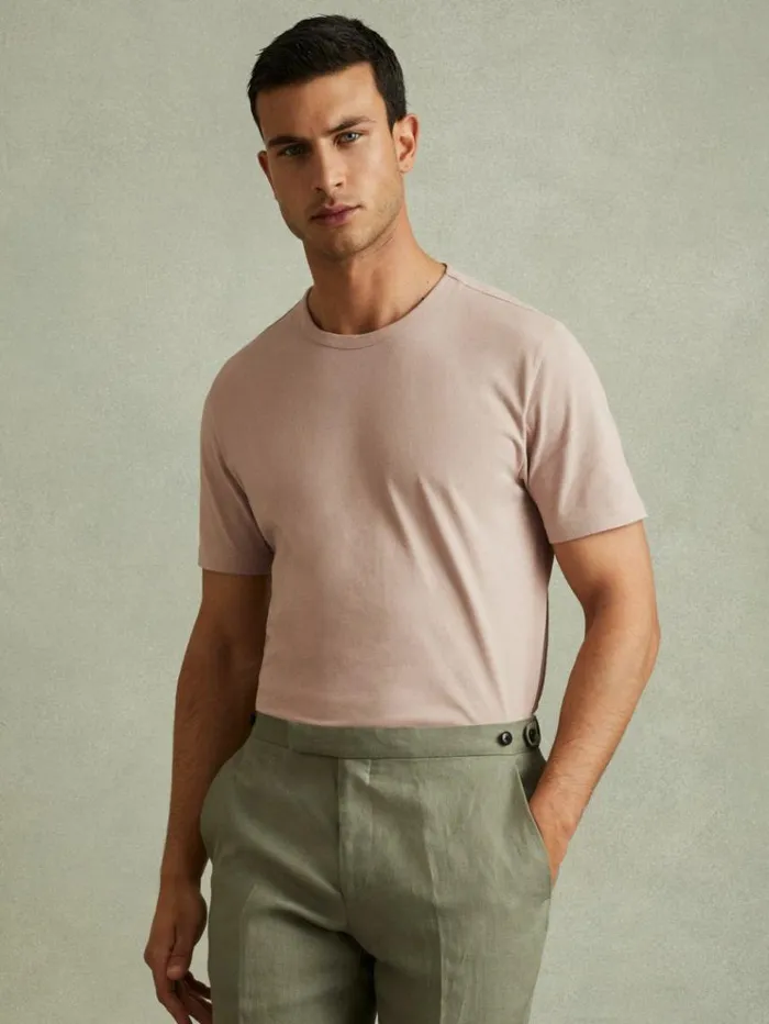 REISS TShirts Men Cotton Crew Neck TShirt Washed Pink