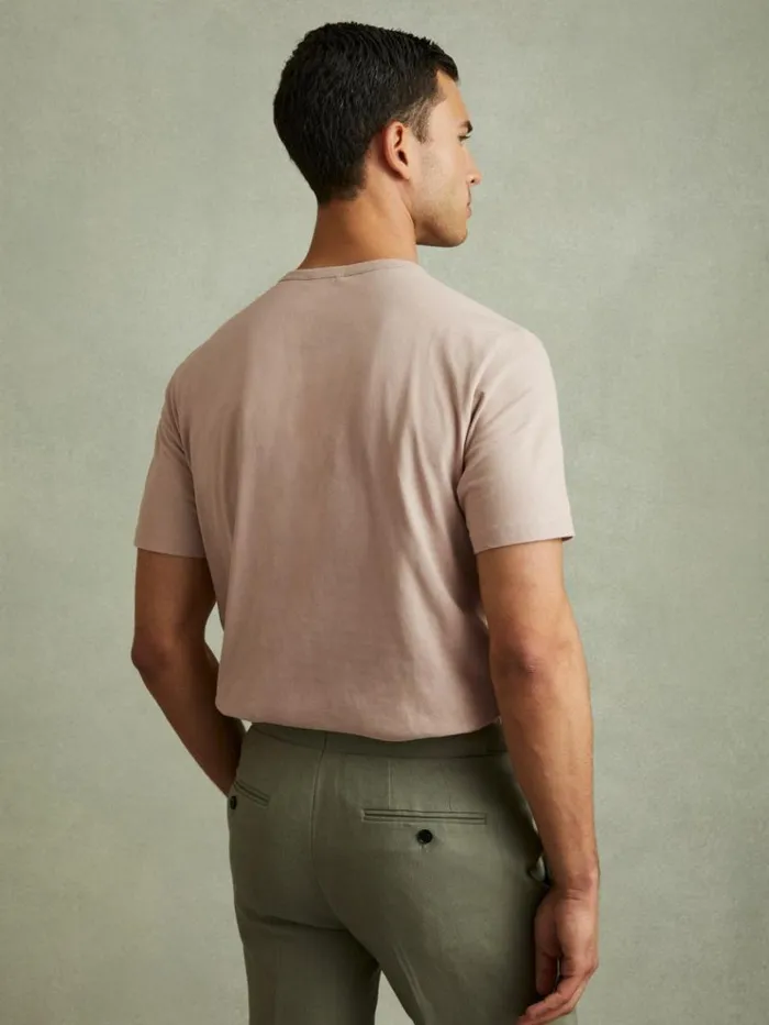 REISS TShirts Men Cotton Crew Neck TShirt Washed Pink