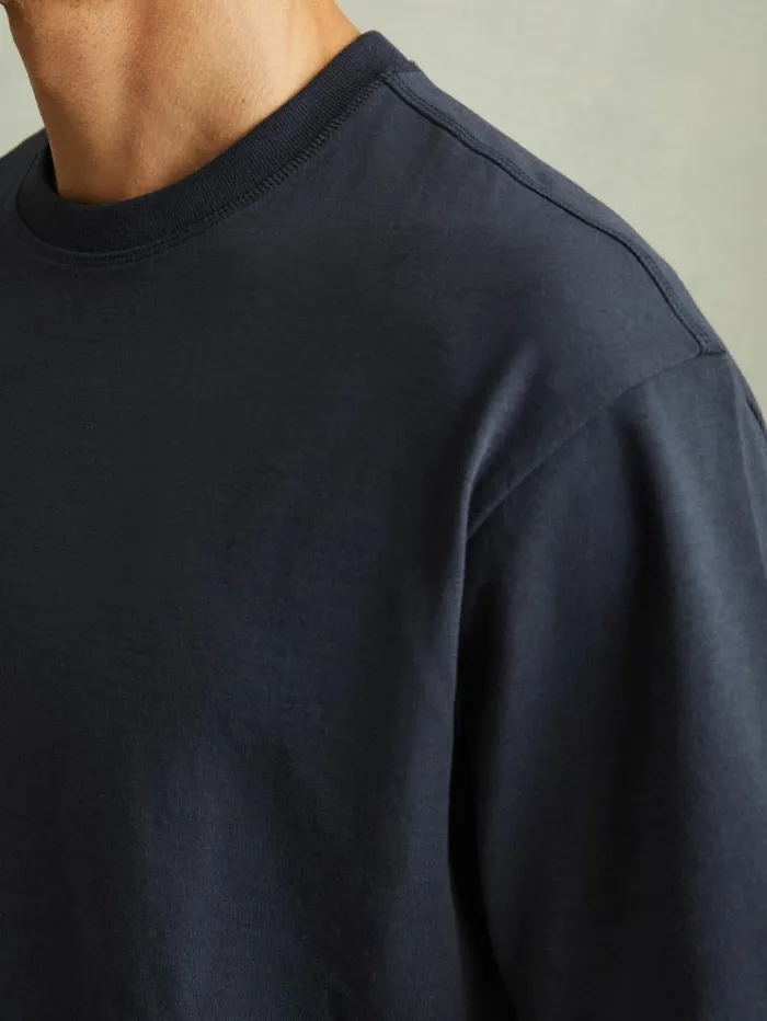 REISS TShirts Men Oversized Garment Dye TShirt Navy