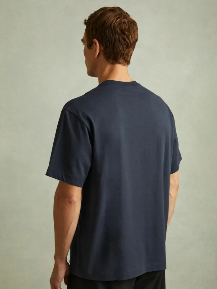 REISS TShirts Men Oversized Garment Dye TShirt Navy