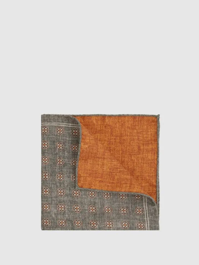 REISS Ties and Pocket Squares Men Reversible Silk Pocket Square Charcoalburnt Orange REISS Ties and Pocket Squares Men Reversible Silk Pocket Square Charcoalburnt Orange