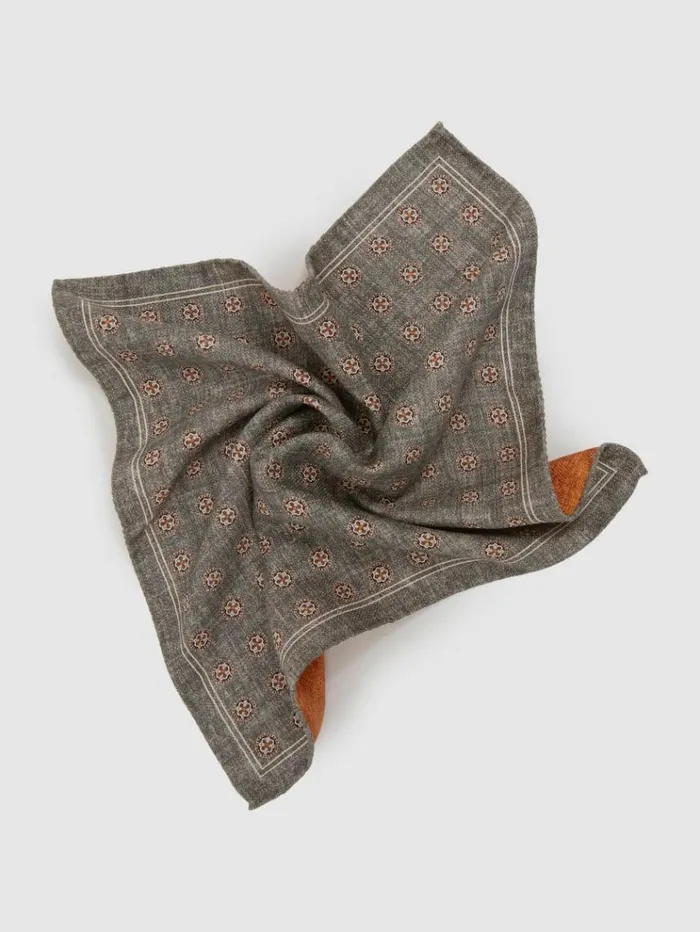 REISS Ties and Pocket Squares Men Reversible Silk Pocket Square Charcoalburnt Orange