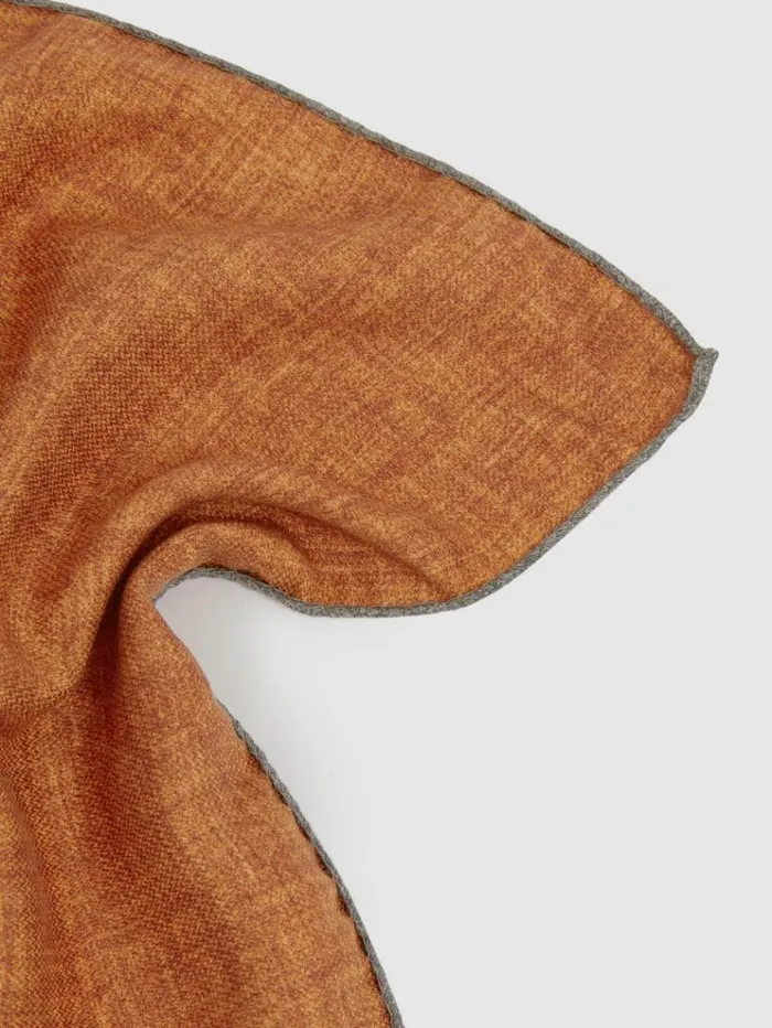 REISS Ties and Pocket Squares Men Reversible Silk Pocket Square Charcoalburnt Orange