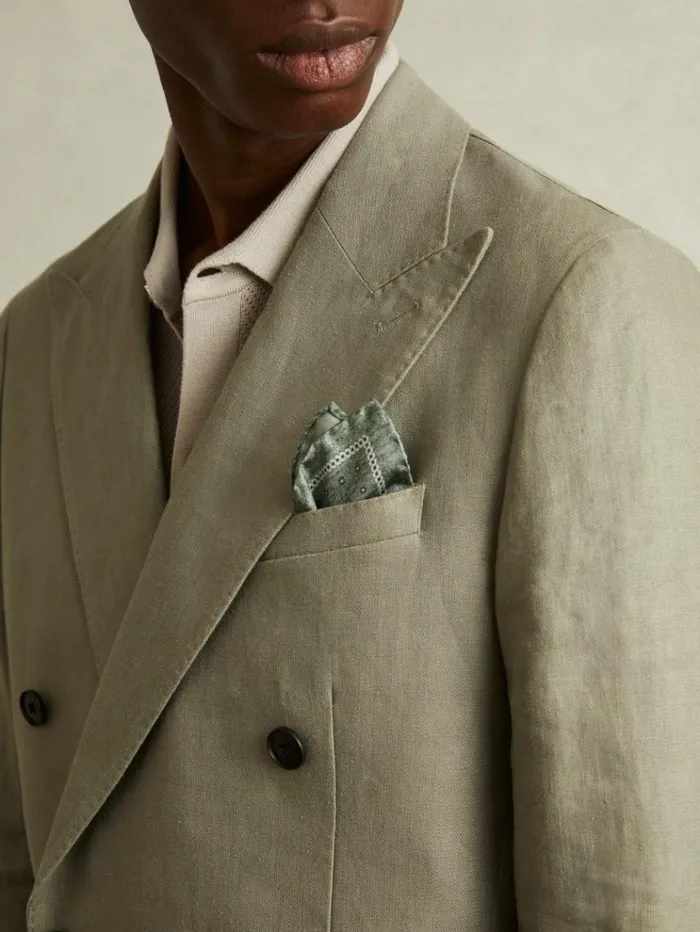 REISS Ties and Pocket Squares Men Reversible Silk Pocket Square Soft Sage