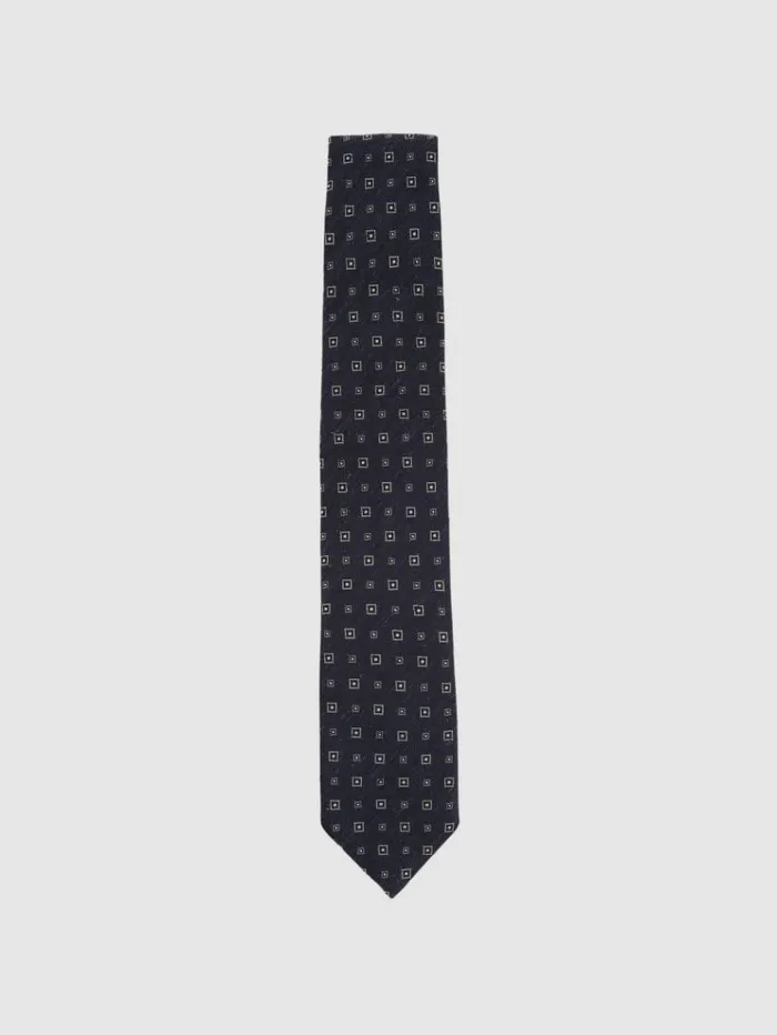 REISS Ties and Pocket Squares Men Silk Blend Foulard Medallion Print Tie Navy