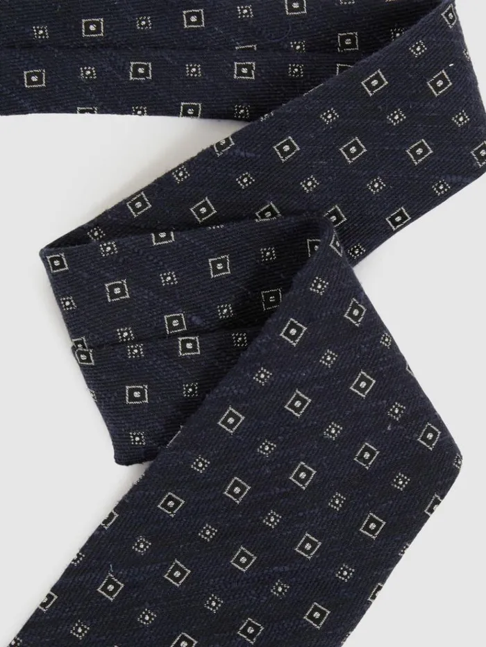 REISS Ties and Pocket Squares Men Silk Blend Foulard Medallion Print Tie Navy